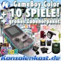 GameBoy Color - Konsole #Clear/Atomic Purple + 10 Spiele + großes Zubehörpaket (gebraucht)