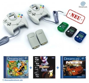 Dreamcast - 2 Controller + 2 Vibration + 3 VMU + 3 Spiele (NEU & OVP)